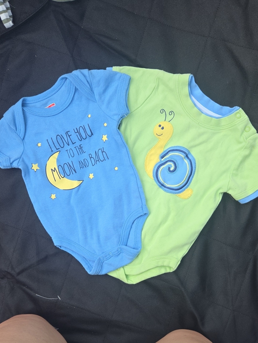 Blue and Green Baby One-Piece Bodysuit Set - I Love You to the Moon & Snail